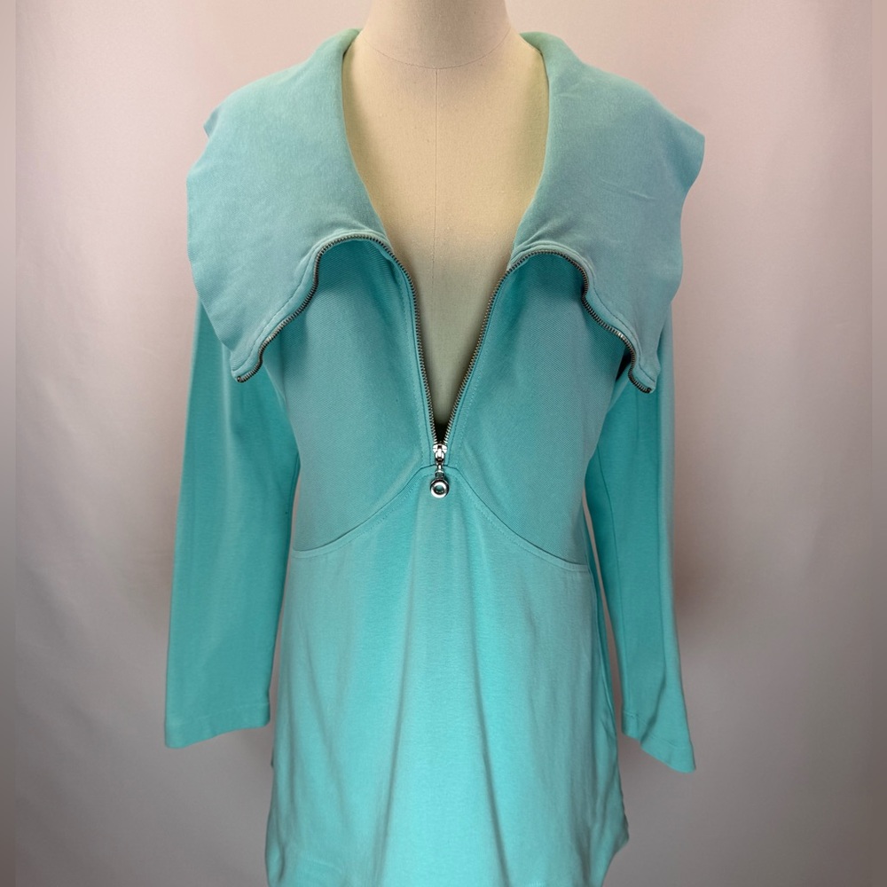 Soft Surroundings Women's Aqua Blue 1/2 Zip Cowl Neck Pullover Top Size S - Picture 4 of 7